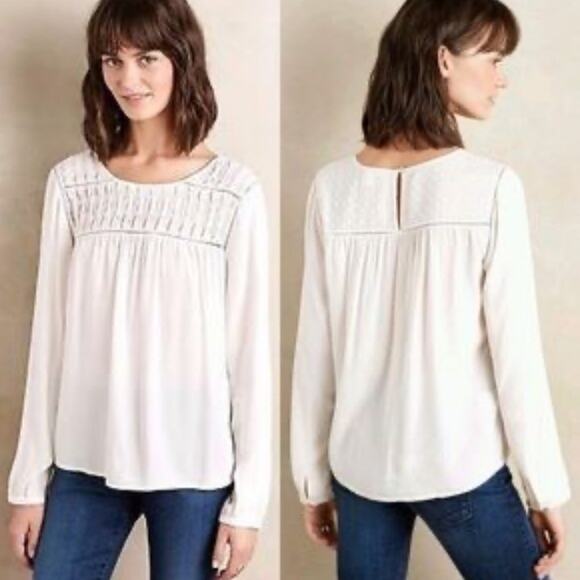 Anthropologie Meadow Rue Sheer Yoke Peasant Blouse - Picture 1 of 4